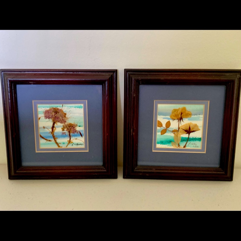 Wolfe Original Watercolor Dried Flower Signed X2